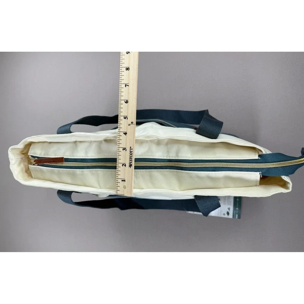 ECOHUB Tote‎ Bag Women Blue Beige Pockets Recycle Medium Canvas Travel Zip Work